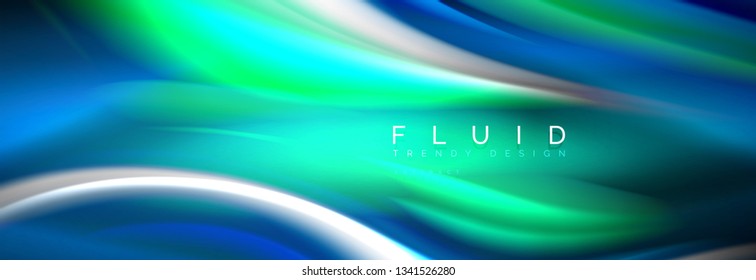 Fluid colors mixing glowing neon wave background, holographic texture, vector illustration
