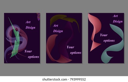Fluid colors poster backgrounds set. Holographic effect. Good for cover design, poster, brochure, magazine. Vector template.