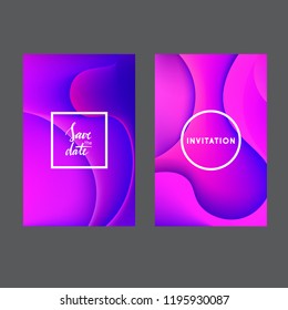 Fluid colors universal cards set. Fluid shapes with bright colors and textures. Designs for prints, wedding, anniversary, birthday, Valentine's day, party invitations, posters, cards, etc. Vector.