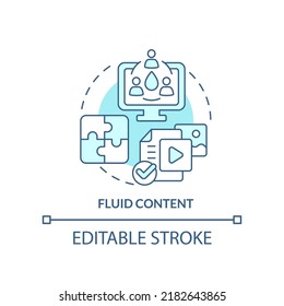 Fluid content turquoise concept icon. Internet marketing. Info material tip abstract idea thin line illustration. Isolated outline drawing. Editable stroke. Arial, Myriad Pro-Bold fonts used