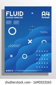 Diseño de cubierta fluida con degradado azul, ondas abstractas con sombras. Diseñado en formato A4 con diferentes detalles, para carteles, banners, títulos, etc. EPS 10 vectorial