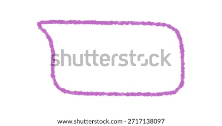 Fluid crayon hand drawn speech bubble as rectangle textbox with round edge. Contour and sketch details form a comment or chat message, playful talk shape for conversation and communication.