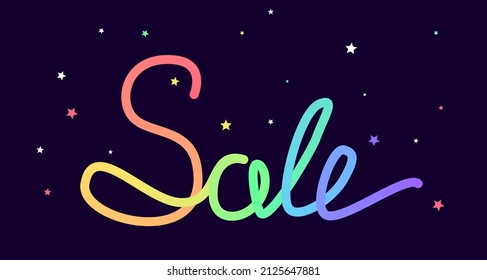 Fluid Curved Text Sale In Rainbow Colours. Round Font In 3D Effect With Blended Gradient. Joyful And Colourful Typograpy