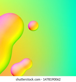 Fluid design liquid blobs with vibrant intense colors flying over abstract background