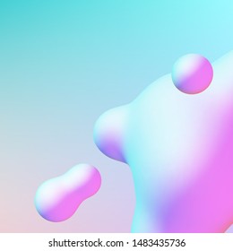 Fluid design liquid blobs with vibrant intense colors flying over abstract background