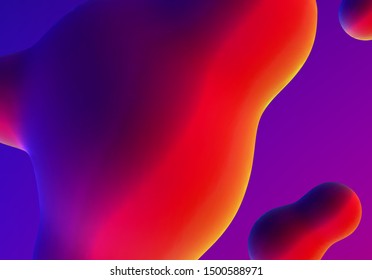 Fluid design liquid blobs with vibrant intense colors flying over abstract background