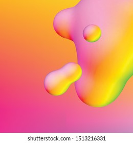 Fluid design liquid blobs with vibrant intense colors flying over abstract background