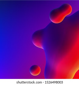 Fluid design liquid blobs with vibrant intense colors flying over abstract background