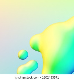 Fluid design liquid blobs with vibrant intense colors flying over abstract background