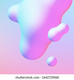 Fluid design liquid blobs with vibrant intense colors flying over abstract background