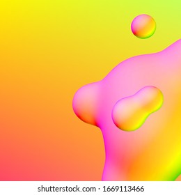 Fluid design liquid blobs with vibrant intense colors flying over abstract background