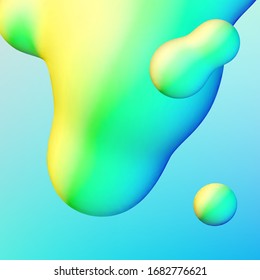 Fluid design liquid blobs with vibrant intense colors flying over abstract background