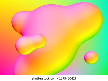 Fluid design liquid blobs with vibrant intense colors flying over abstract background