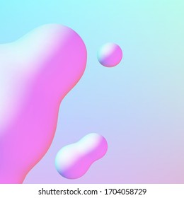 Fluid design liquid blobs with vibrant intense colors flying over abstract background