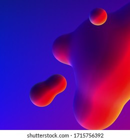 Fluid design liquid blobs with vibrant intense colors flying over abstract background