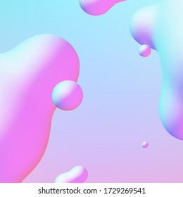 Fluid design liquid blobs with vibrant intense colors flying over abstract background