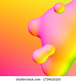 Fluid design liquid blobs with vibrant intense colors flying over abstract background