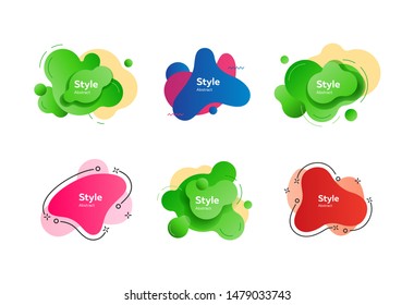 Fluid design shapes with inscriptions. Dynamical colored forms and line. Gradient banners with flowing liquid shapes. Template for design of website, placard or presentation. Vector illustration