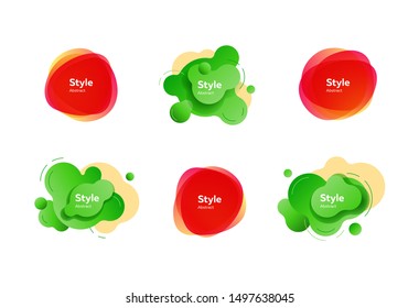 Fluid design shapes with inscriptions. Dynamical colored forms and line. Gradient banners with flowing liquid shapes. Template for design of website, placard or presentation. Vector illustration