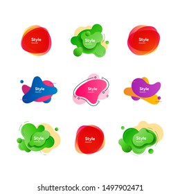 Fluid design shapes with inscriptions. Dynamical colored forms and line. Gradient banners with flowing liquid shapes. Template for design of website, placard or presentation. Vector illustration