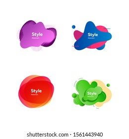 Fluid design shapes with inscriptions. Dynamical colored forms and line. Gradient banners with flowing liquid shapes. Template for design of website, placard or presentation. Vector illustration