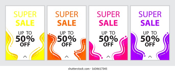Fluid Design Template for Super Sales. Mobile Banners for Promotion and Sales. Up to 50% discount.