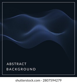 Fluid digital wave composed of numerous glowing particles flows horizontally across a dark space within a square frame, serving as a modern backdrop for high-tech content or social media marketing