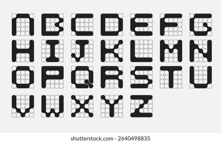 Fluid dots font, letters with smooth connected circles, smooth organic tech style alphabet