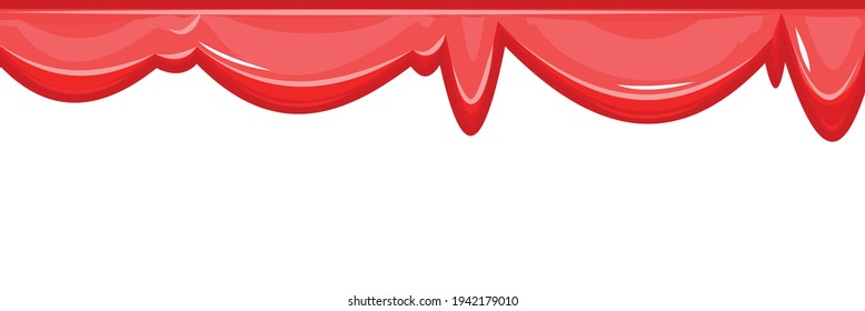 Fluid drips. Ketchup. Red caramel. Thick flowing paint. Slime. The drops are slipping. The isolated object on a white background. Flat cartoon style. Shine. Frame. Vector