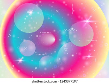 Fluid dynamic background with vibrant rainbow gradients. Dynamic hologram. Holographic cosmos. Graphic template for flyer, brochure and banner. Minimal fluid dynamic.