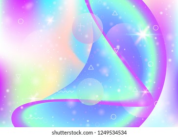 Fluid dynamic background with vibrant rainbow gradients. Dynamic hologram. Holographic cosmos. Graphic layout for banner, wallpaper and web app. Hipster fluid dynamic.