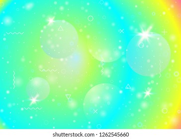 Fluid dynamic background with vibrant rainbow gradients. Dynamic hologram. Holographic cosmos. Design layout for placard, brochure and banner. Fluorescent fluid dynamic.