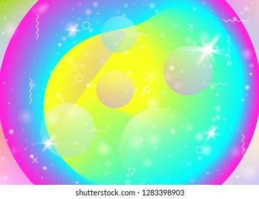 Fluid dynamic background with vibrant rainbow gradients. Dynamic hologram. Holographic cosmos. Graphic layout for cover, book and annual report. Memphis fluid dynamic.
