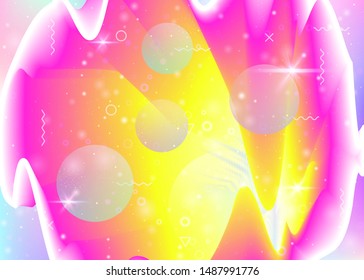 Fluid dynamic background with vibrant rainbow gradients. Dynamic hologram. Holographic cosmos. Design template for placard, cover and banner. Trendy fluid dynamic.