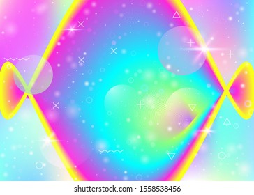 Fluid dynamic background with vibrant rainbow gradients. Dynamic hologram. Holographic cosmos. Design layout for cover, poster and cover. Kawaii fluid dynamic.