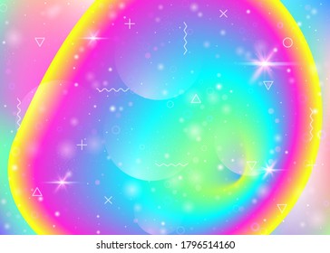 Fluid dynamic background with vibrant rainbow gradients. Dynamic hologram. Holographic cosmos. Design template for book, mobile interface and brochure. Memphis fluid dynamic.