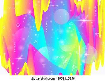 Fluid dynamic background with vibrant rainbow gradients. Dynamic hologram. Holographic cosmos. Design template for banner, annual report and placard. Neon fluid dynamic.