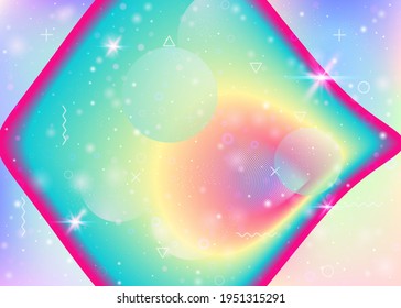 Fondo dinámico fluido con gradientes de arco iris vibrantes. Holograma dinámico. Cosmos holográficos. Plantilla gráfica para interfaz móvil, afiche y portada. Dinámica de fluido suave.