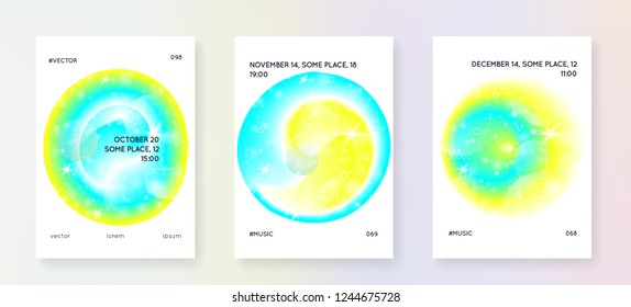Fluid dynamic. Creative layered hologram. Soft poster. Modern holographic gradient, blur, mesh, blend. Futuristic background. Vivid design. Fluid dynamic with shapes and elements.