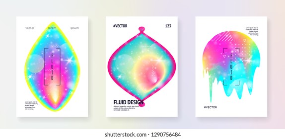 Fluid dynamic. Futuristic background. Trendy layered hologram. Soft poster. Modern holographic gradient, blur, mesh, blend. Cosmic design. Fluid dynamic with shapes and elements.