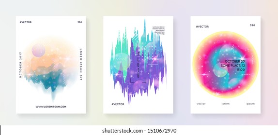Fluid dynamic. Futuristic background. Wavy template. Psychedelic layered hologram. Soft book. Modern holographic gradient, blur, mesh, blend. Fluid dynamic with shapes and elements.