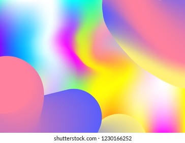 Fluid dynamic. Holographic 3d backdrop with modern trendy blend. Circle invitation, book template. Vivid gradient mesh. Fluid dynamic background with liquid shapes and elements.