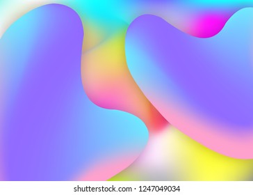 Fluid dynamic. Holographic 3d backdrop with modern trendy blend. Vivid gradient mesh. Cosmic invitation, magazine design. Fluid dynamic background with liquid shapes and elements.