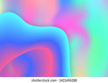 Fluid dynamic. Holographic 3d backdrop with modern trendy blend. Vivid gradient mesh. Cool invitation, magazine template. Fluid dynamic background with liquid shapes and elements.