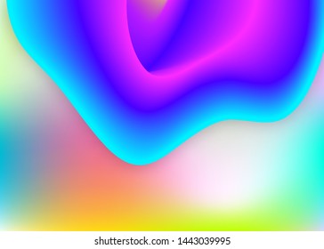Fluid dynamic. Holographic 3d backdrop with modern trendy blend. Vivid gradient mesh. Psychedelic magazine, cover template. Fluid dynamic background with liquid shapes and elements.
