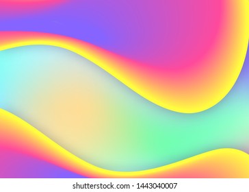Fluid dynamic. Holographic 3d backdrop with modern trendy blend. Vivid gradient mesh. Circle report, presentation composition. Fluid dynamic background with liquid shapes and elements.