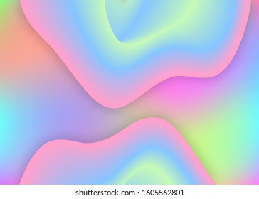 Fluid dynamic. Holographic 3d backdrop with modern trendy blend. Pop report, book design. Vivid gradient mesh. Fluid dynamic background with liquid shapes and elements.