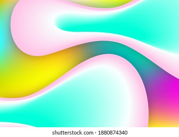 Fluid dynamic. Holographic 3d backdrop with modern trendy blend. Vivid gradient mesh. Round certificate, presentation composition. Fluid dynamic background with liquid shapes and elements.