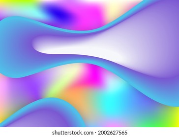 Fluid dynamic. Holographic 3d backdrop with modern trendy blend. Vivid gradient mesh. Bright poster, book frame. Fluid dynamic background with liquid shapes and elements.