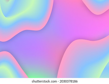 Flüssigkeitsdynamik. Holografische 3D-Umgebung mit moderner Trendmischung. Kosmische Darstellung, Kartenvorlage. Lebhaftes Farbverlauf-Netz. Flüssiger, dynamischer Hintergrund mit flüssigen Formen und Elementen.